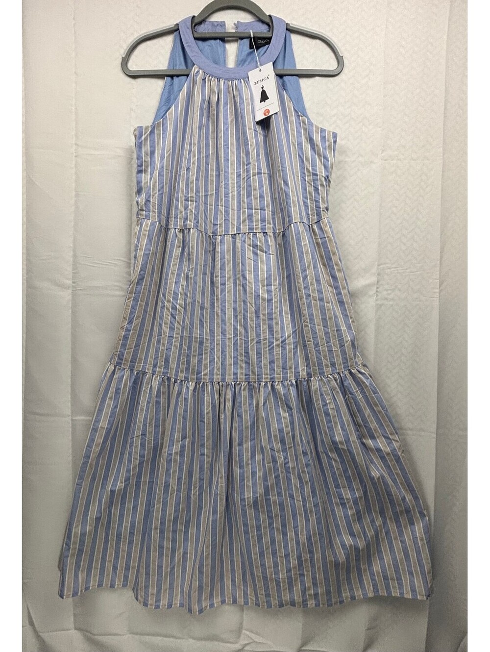 Zesica Women's Sleeveless Blue and White Striped Midi Dress Size S